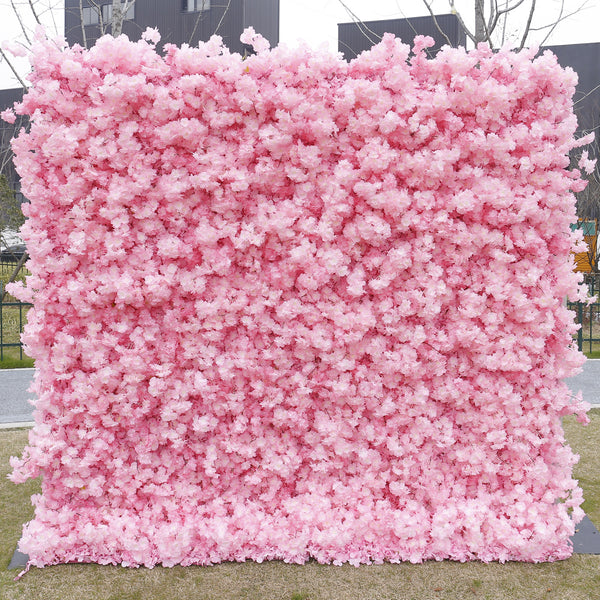 UM-W4 5D Pink Cherry Blossoms Flower Wall Decorative Wall Flowers Artificial Flower Wall Backdrop 8*8 Feet