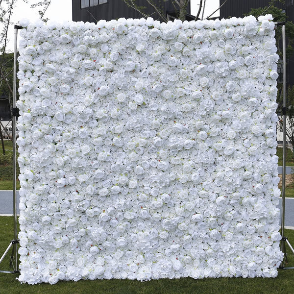 UM-W3 5D Artificial White Rose Hydrangeas Flower Backdrop Wedding Party Event Decor Roll Up Artificial Flower Wall Backdrop