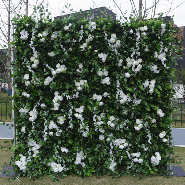 UM-W11 Fake Green Foliage Silk White Rose Flower Wall Wedding Background Decor White Rose Wedding Backdrop 5d Floral Wall For Party Baby Shower Bridal