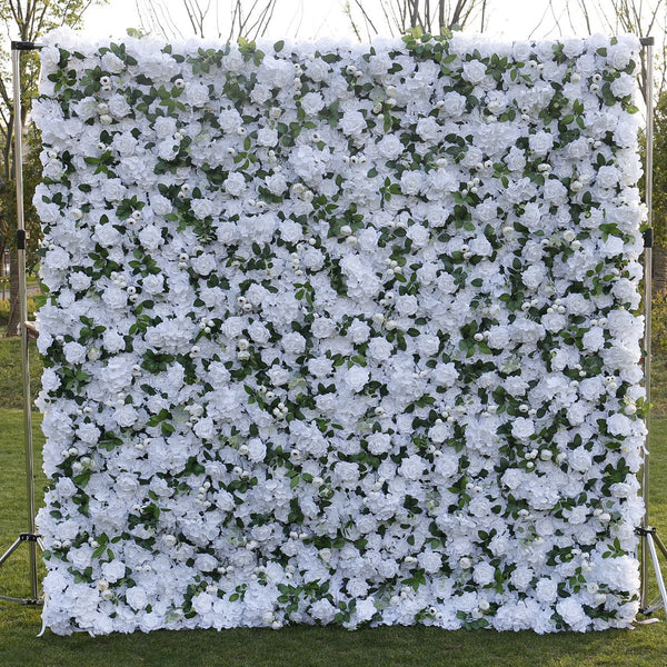 UM-W1 5D Artificial White Rose Wedding Floral Backdrop Silk Fake Flower Wall Panel For Wedding Party Home Diy Wall Panels