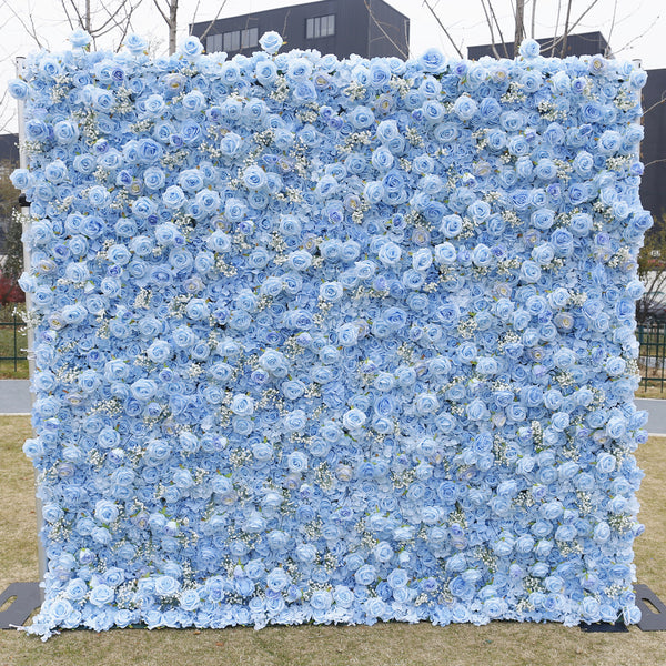 UM-W16 Artificial Blue Rose Flower Walls 5D Roll Up Silk Floral Panels for Wedding Stage Decoration