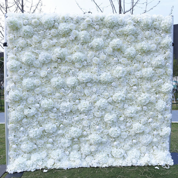 UM-W2 5D Artificial White Rose hydrangeas Flower Backdrop Wall Rolling Up Curtain Floral Backdrop Wedding Party Proposal Decor