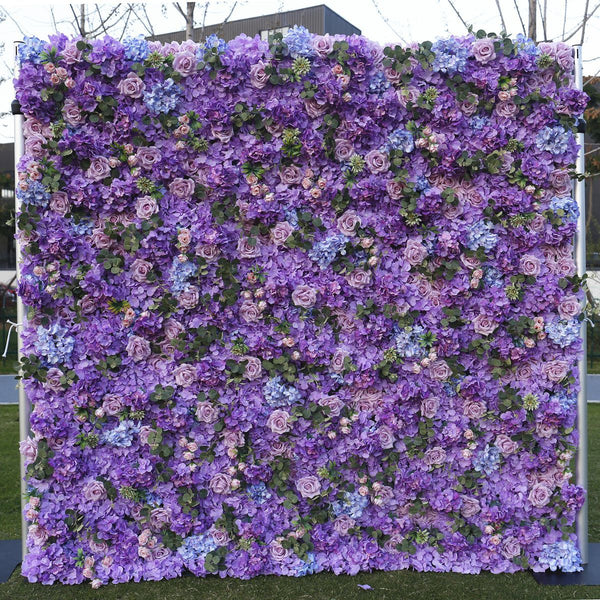 UM-W9 Artificial Purple Flower Wall 5D Roll Up Floral Wall Panel Luxury Wedding Home Party Event Decor Backdrop