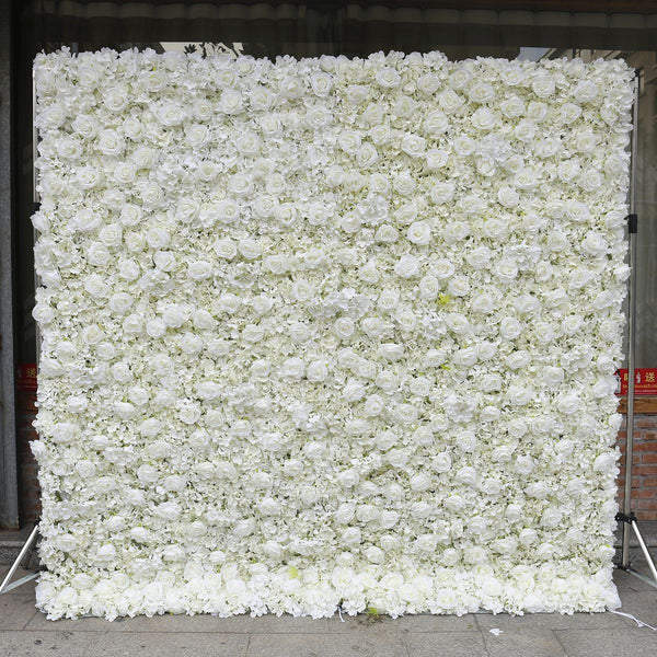 UM-W7 5D Artificial Flower Wall Beige Roses And Hydrangeas Real Touch Wedding Decoration Stage Background Centerpieces 8ft X 8ft