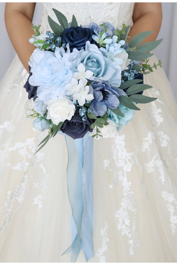 Blue Wedding Bouquets for Bride Bridesmaids Artificial Rose Flower Bridal Bouquet for Wedding Ceremony Anniversary