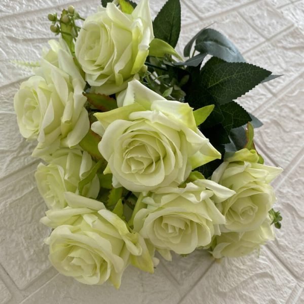 12-Head Teal Artificial Rose Stem