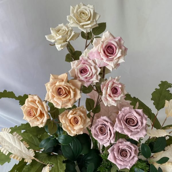 3-Head Coated Artificial Rose with Printed Petals