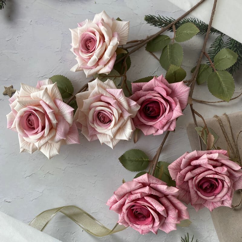 3-Head Coated Artificial Rose with Printed Petals 2 3 Head Coated Artificial Rose with Printed Petals 3