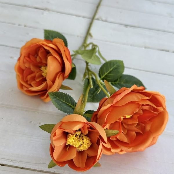 3 Head Real Looking Orange Artificial Roses