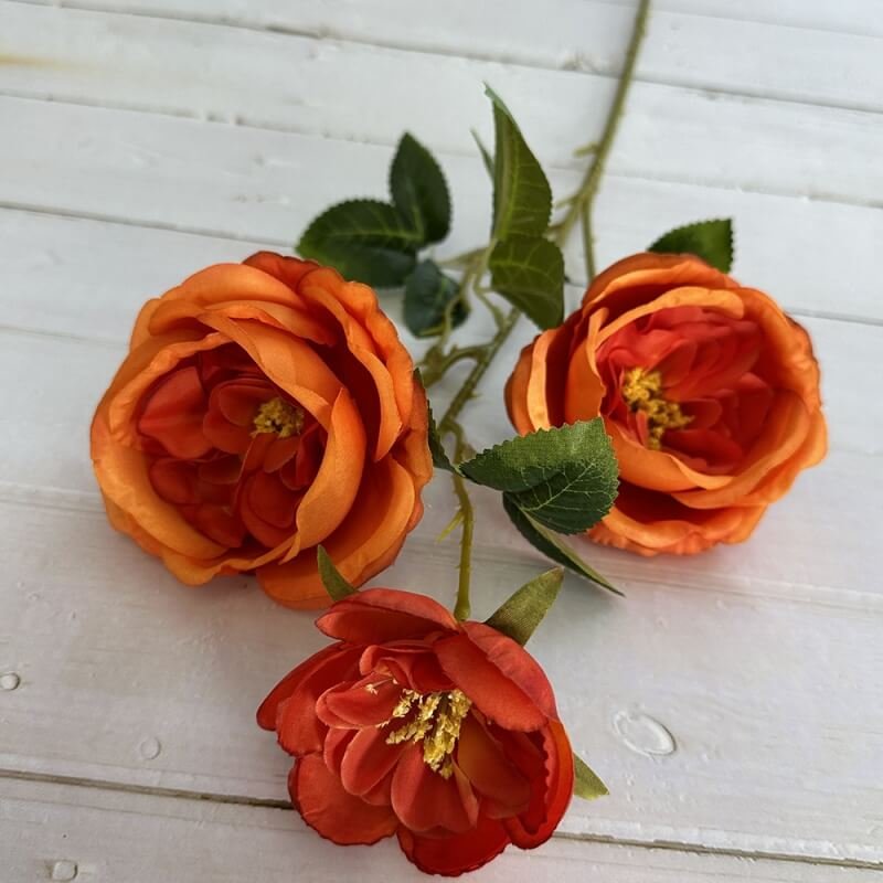 3 Head Real Looking Orange Artificial Roses 4 3 Head Real Looking Orange Artificial Roses 15