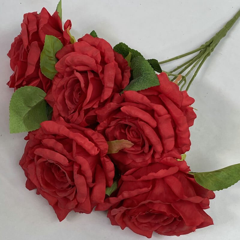 5-Head Silk Artificial White Roses in Bulk 15 red 5-Head Silk Rose Artificial Flower