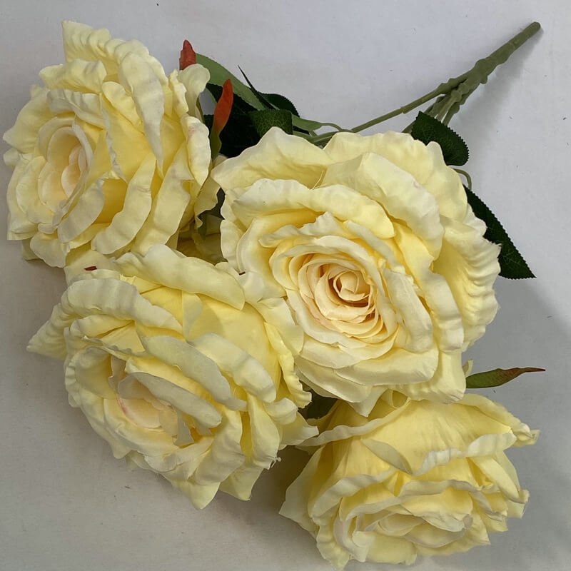 5-Head Silk Artificial White Roses in Bulk 14 yellow 5-Head Silk Rose Artificial Flower