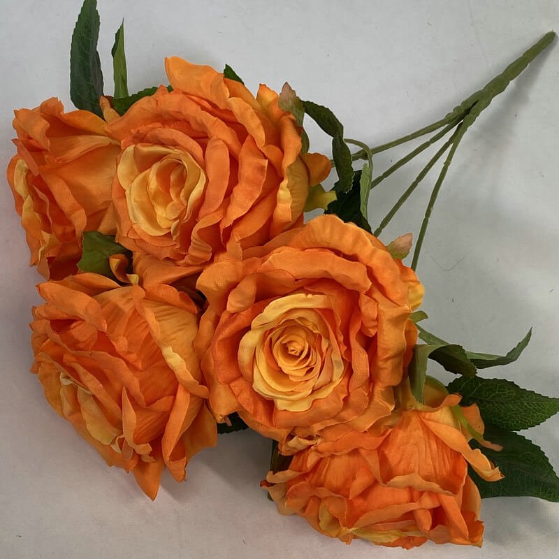 5-Head Silk Artificial White Roses in Bulk 13 orange 5-Head Silk Rose Artificial Flower