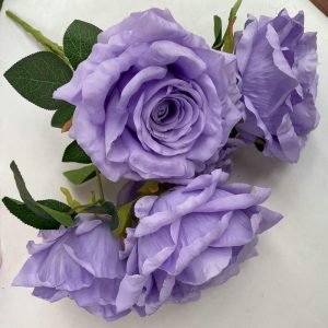 Purple 5-Head Silk Rose Artificial Flower