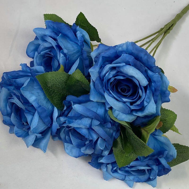 5-Head Silk Artificial White Roses in Bulk 7 blue 5-Head Silk Rose Artificial Flower