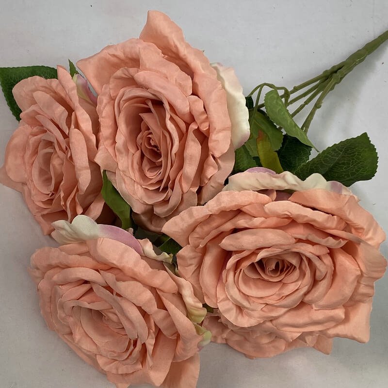 5-Head Silk Artificial White Roses in Bulk 6 Light burnt yellow 5-Head Silk Rose Artificial Flower
