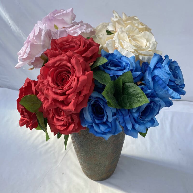 5-Head Silk Artificial White Roses in Bulk 20 5-Head Silk Rose Artificial Flower for decor