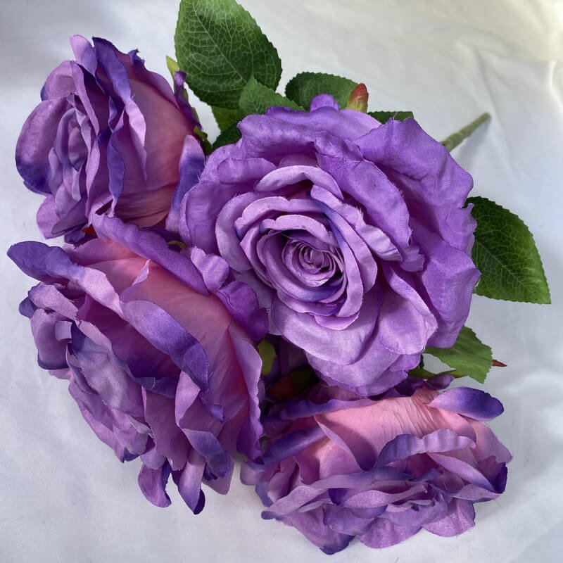 5-Head Silk Artificial White Roses in Bulk 4 dark purple 5-Head Silk Rose Artificial Flower