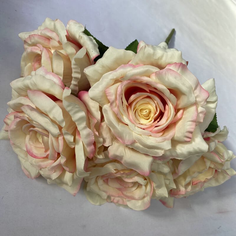 5-Head Silk Artificial White Roses in Bulk 3 Yellow rose with pink edges 5-Head Silk Rose Artificial Flower