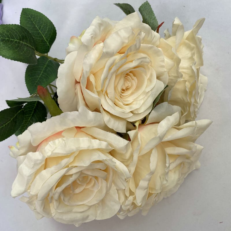 5-Head Silk Artificial White Roses in Bulk 2 light yellow 5-Head Silk Rose Artificial Flower