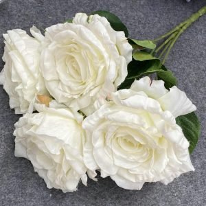 White 5-Head Silk Rose Artificial Flower