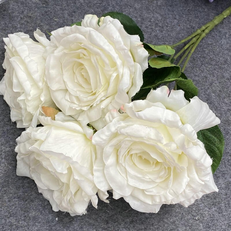 5-Head Silk Artificial White Roses in Bulk 1 White 5-Head Silk Rose Artificial Flower