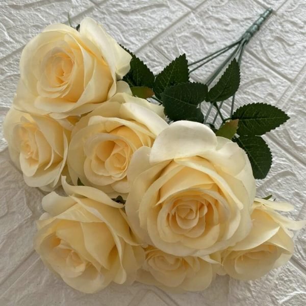 7-Head Artificial Yellow Roses Bush