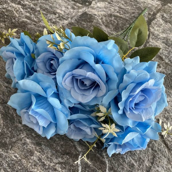 7-Head Blue Artificial Rose Stem Bulk