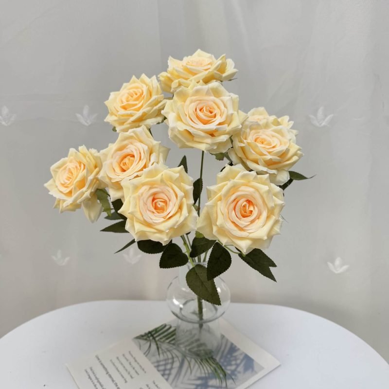 yellow 9-Head Artificial Rose Bouquet