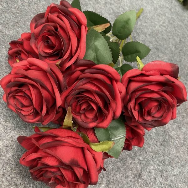 red 9-Head Artificial Rose