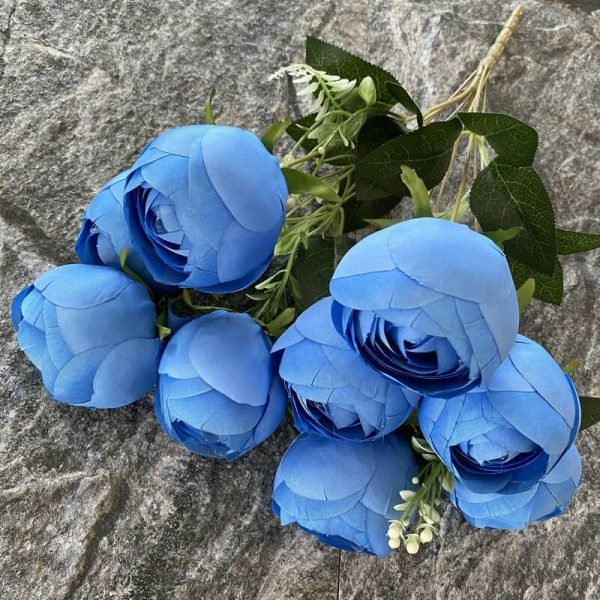 9 Head Artificial Royal Blue Roses For Weddings