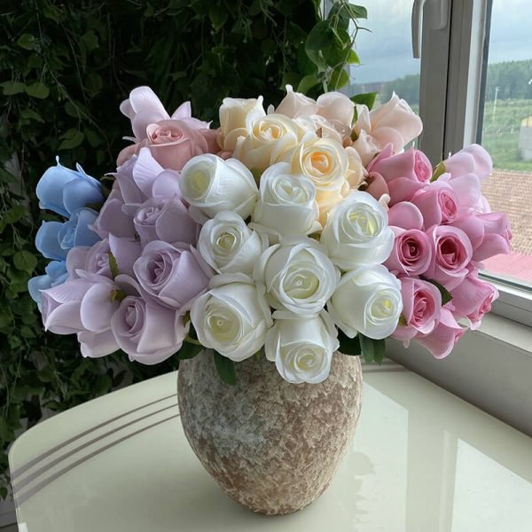 9-Head Faux Rose Flower Stem