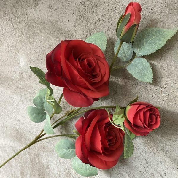 Bulk 4-Head Artificial Red Roses