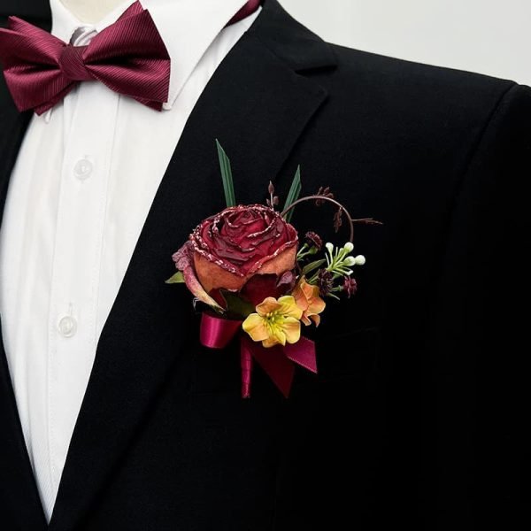 Artificial Flower Boutonniere Set for Wedding Groomsmen