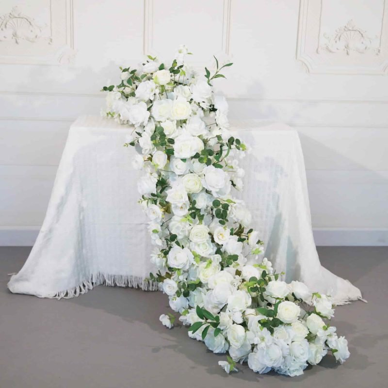 Artificial Flower Runner For Table With White Rose 1