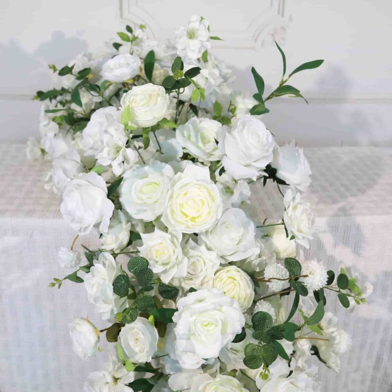 Artificial Flower Runner For Table With White Rose 3