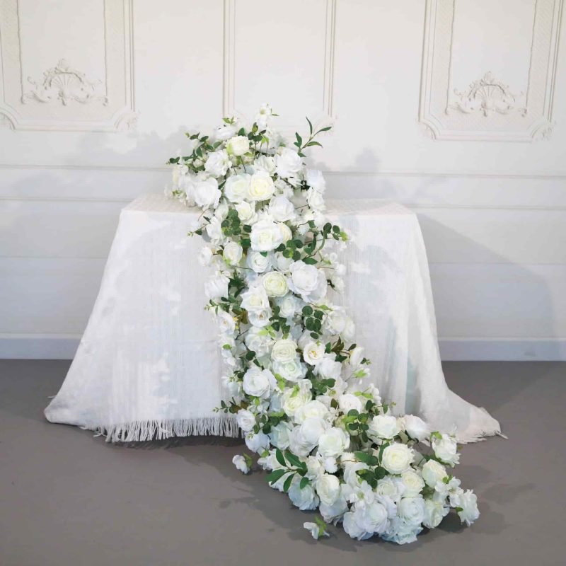 Artificial Flower Runner For Table With White Rose 4