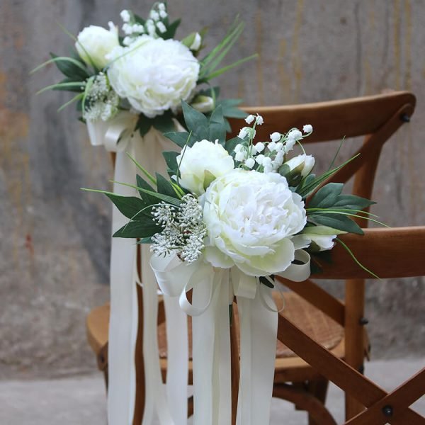 Artificial Peony Flowers Wedding Aisle Chair Decorations