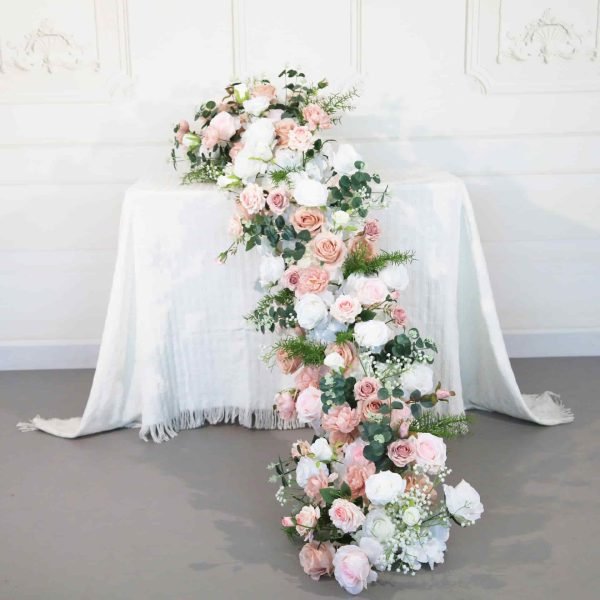 Artificial Silk Flower Runner For Table With Pink Rose