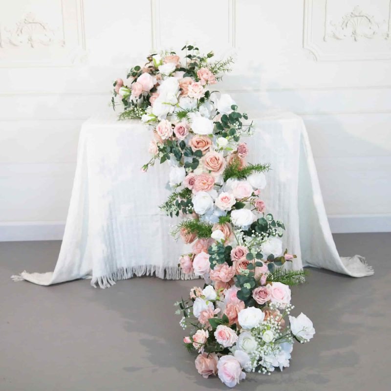 Artificial Silk Flower Runner For Table With Pink Rose 1 Artificial Silk Flower Runner For Table With Pink Rose 1