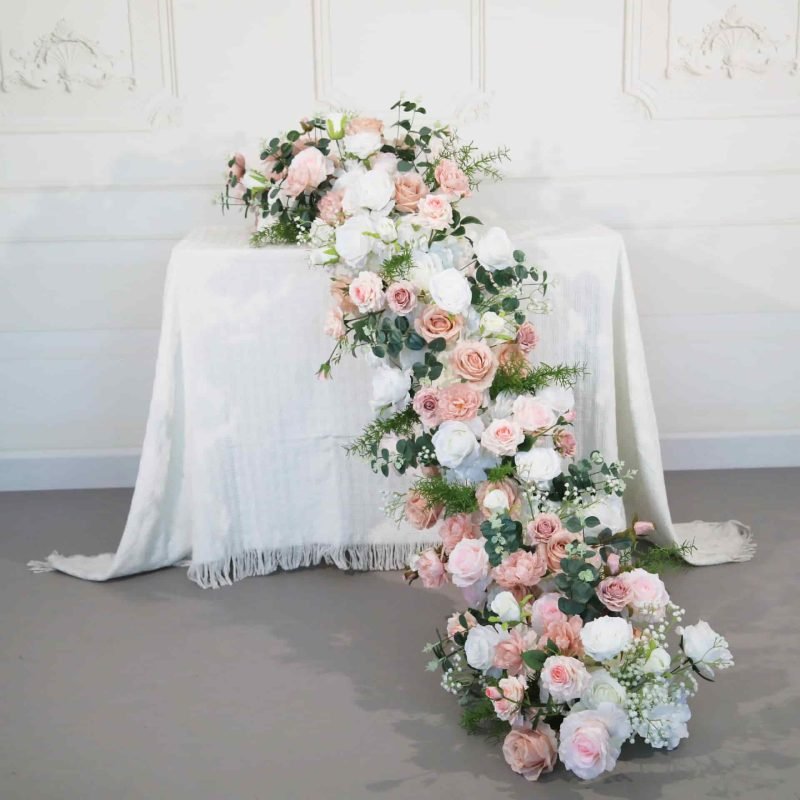 Artificial Silk Flower Runner For Table With Pink Rose 2 Artificial Silk Flower Runner For Table With Pink Rose 2