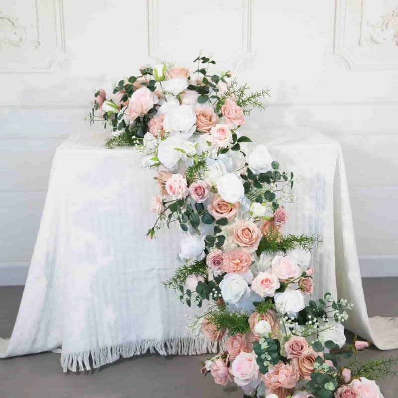 Artificial Silk Flower Runner For Table With Pink Rose 4 Artificial Silk Flower Runner For Table With Pink Rose 3