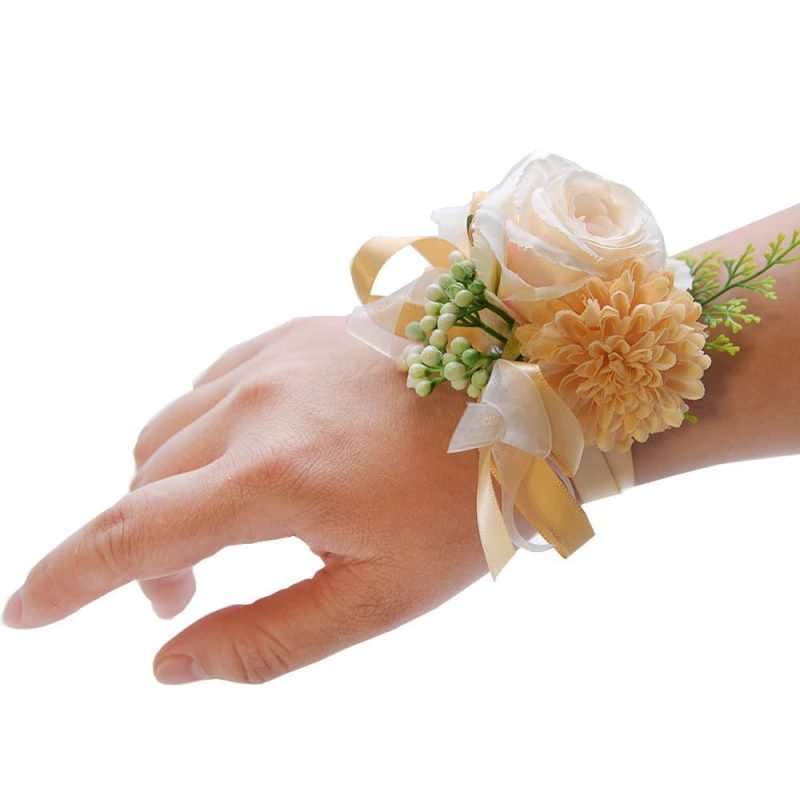 Artificial Wrist Corsage with Ribbon Strap for Wedding 10