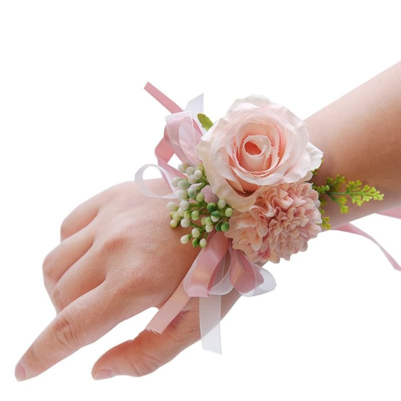 Artificial Wrist Corsage with Ribbon Strap for Wedding 11