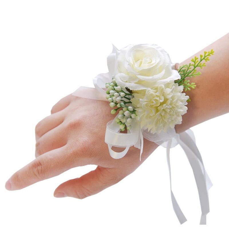 Artificial Wrist Corsage with Ribbon Strap for Wedding 8