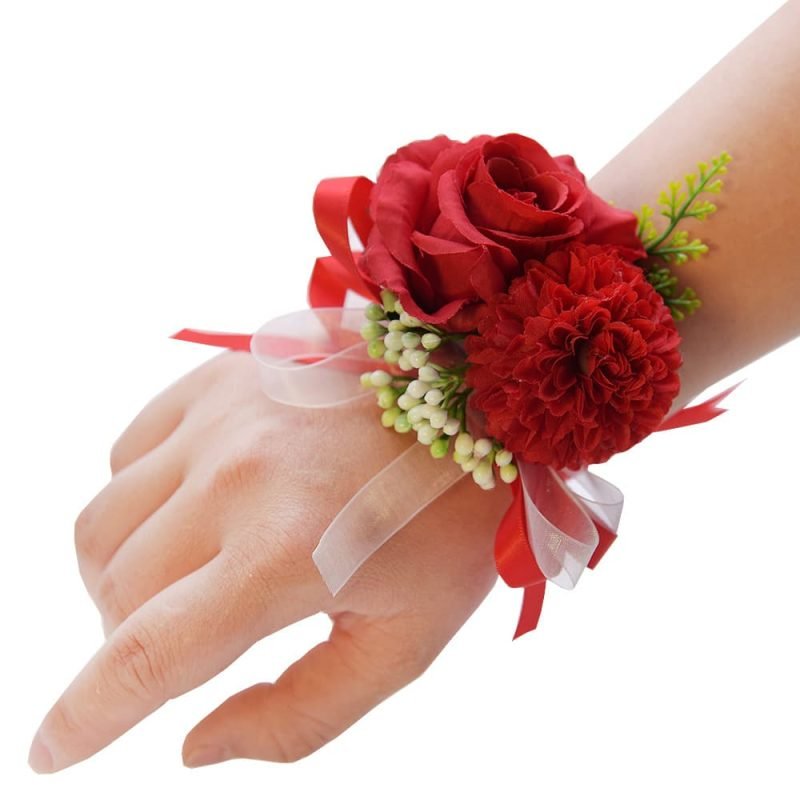 Artificial Wrist Corsage with Ribbon Strap for Wedding 9