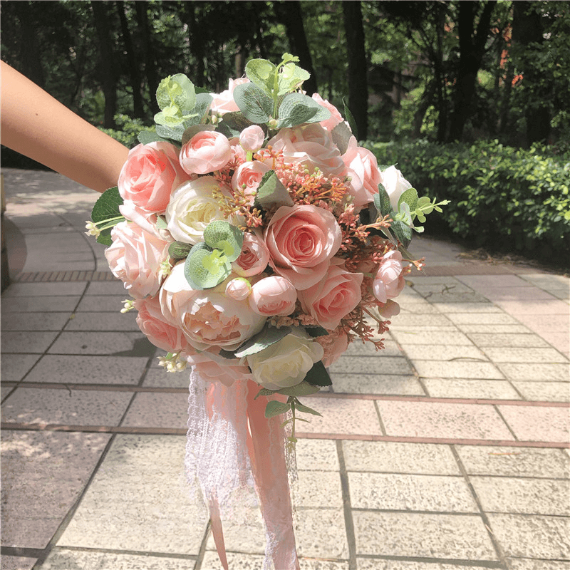 Beautiful Pink Bridal Flower Bouquet Silk 5 Beautiful Pink Bridal Flower Bouquet Silk 1