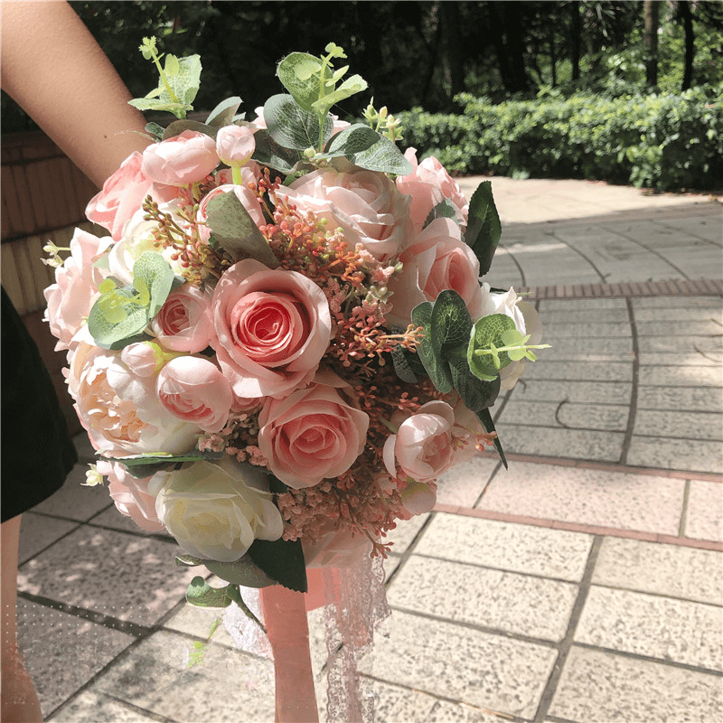 Beautiful Pink Bridal Flower Bouquet Silk 3 Beautiful Pink Bridal Flower Bouquet Silk 3