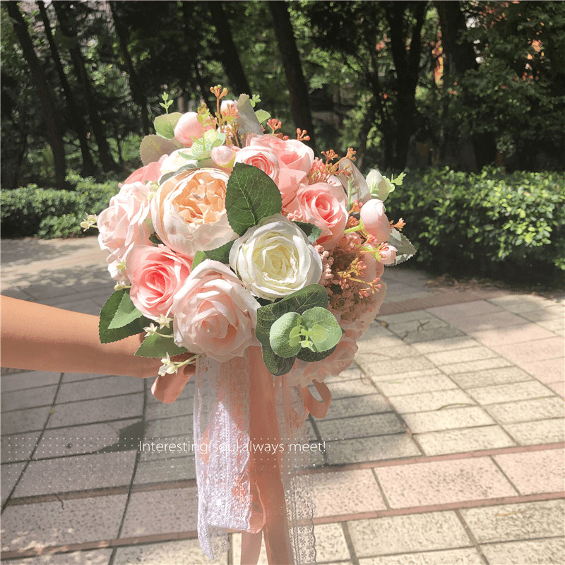 Beautiful Pink Bridal Flower Bouquet Silk 2 Beautiful Pink Bridal Flower Bouquet Silk 4