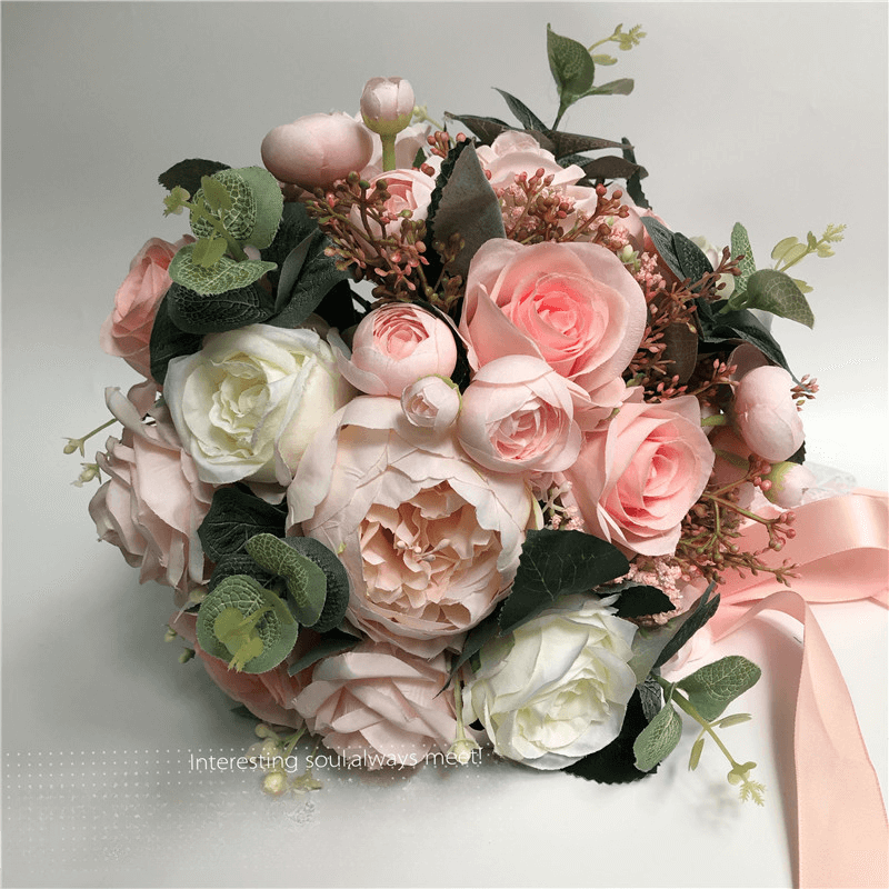 Beautiful Pink Bridal Flower Bouquet Silk 1 Beautiful Pink Bridal Flower Bouquet Silk 5